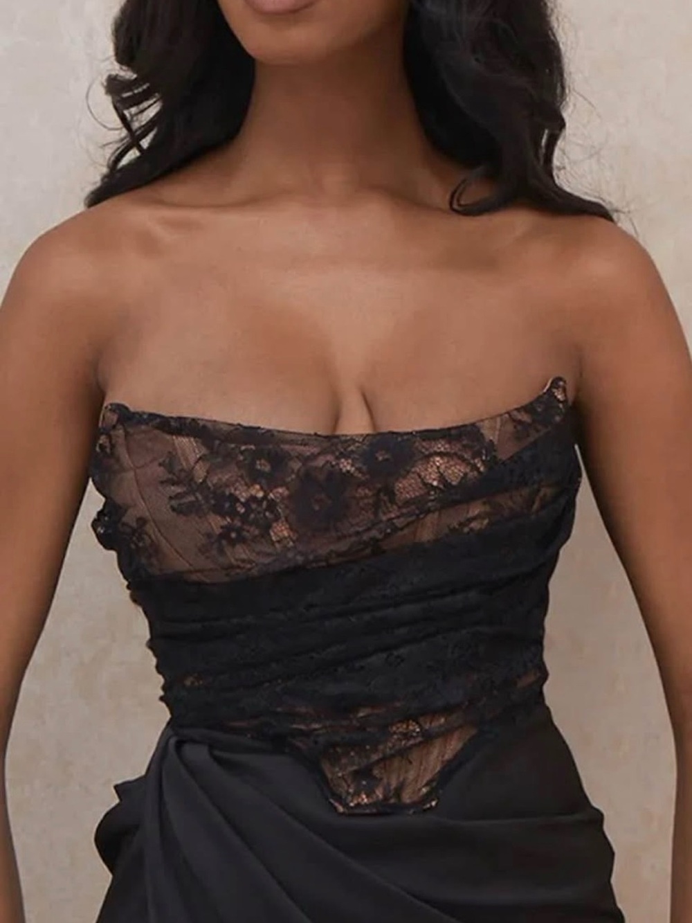 House of CB Black Lace Corset with Nude Lining